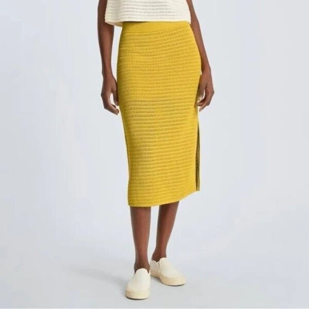 Everlane Women's Crochet Knit Midi Skirt Size XS Lemon Yellow Organic Cotton